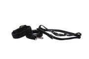 Glamorous Black Snake Print Italian Leather With Gun Metal Grey Hardware Collar, Leash, Harness, Set