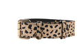 Load image into Gallery viewer, Champagne Gold Leopard Print Italian Leather Reversible Heart Locket/Classic Collar & Leash Set
