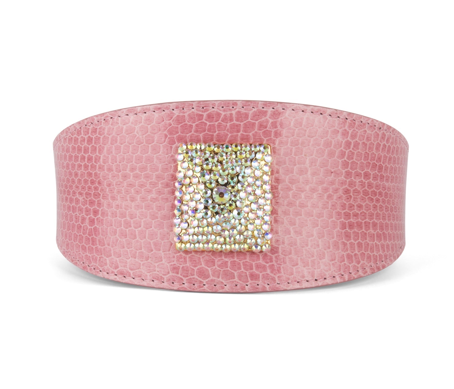 Soft Pink Snake 3 Wide Style Collar With Custom Swarovski Rivet