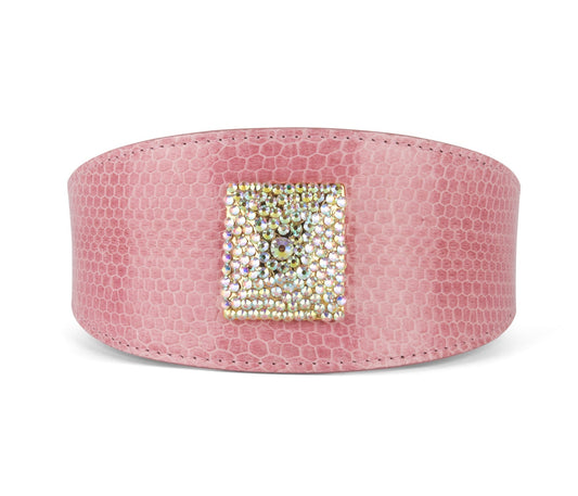 Soft Pink Snake 3 Wide Style Collar With Custom Swarovski Rivet