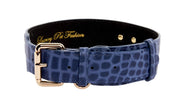 Blue Embossed Croc Italian Leather Collar With Gold Classic Hardware