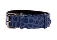 Load image into Gallery viewer, Blue Embossed Croc Italian Leather Collar With Silver Classic Hardware
