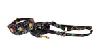 Floral/Lace Embossed Italian Leather 3” Wide Style  Collar With Custom Swarovski Sunflower Rivets, Leash, Harness Set