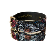 Luxury Pet Fashion Black Floral Lace Italian Leather Collar With Gold Classic Hardware