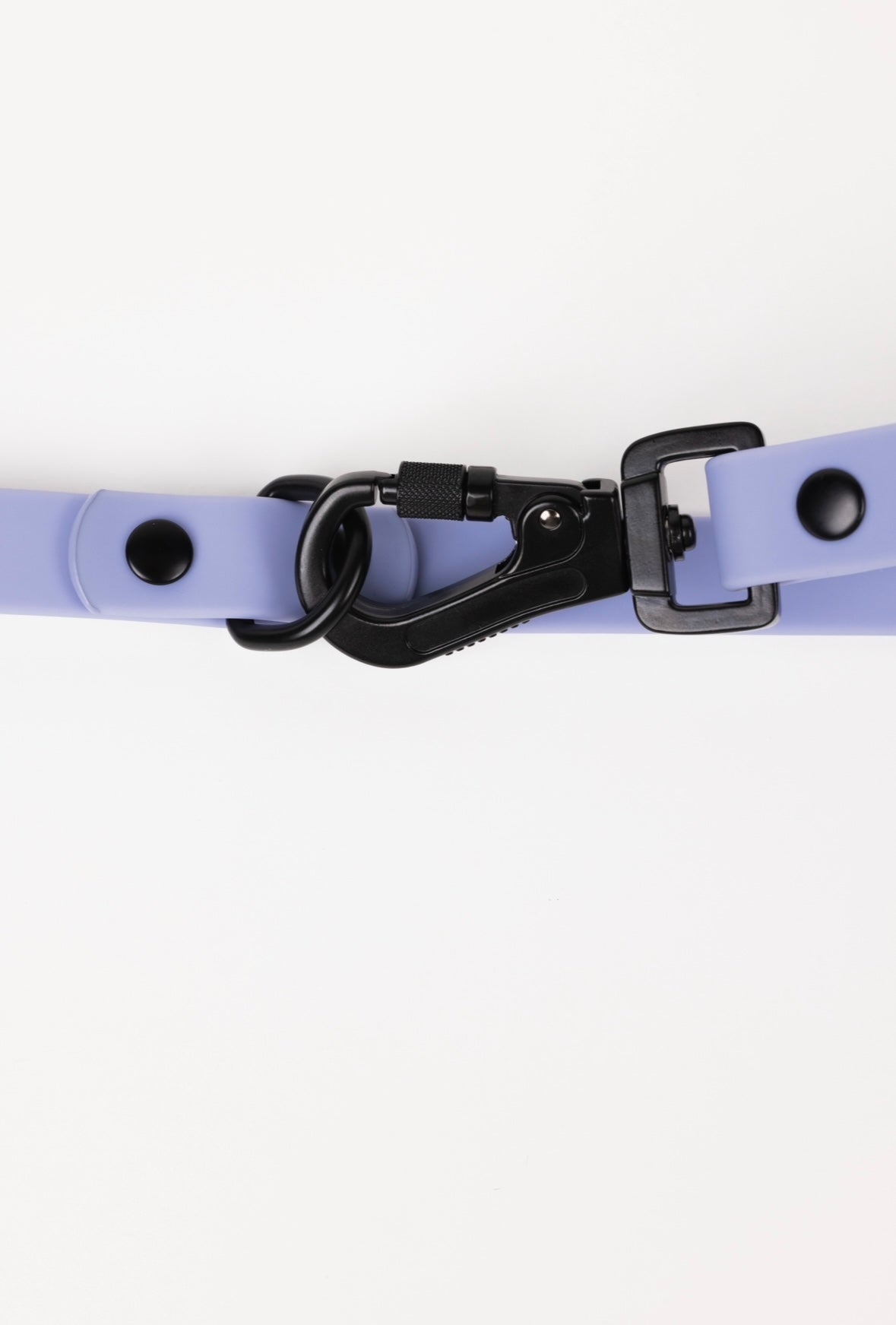 Lavender purple adjustable dog leash with a black clip and buckle, featuring a smooth, durable design.