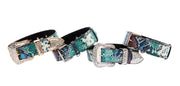 Green, Blue, Black, Red Embossed Snake Italian Leather Collar With Gold Swarovski & Classic Hardware & Gold & Silver Classic Hardware Set Of 4