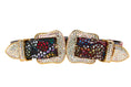 Load image into Gallery viewer, Luxury Pet Fashion Burgundy Floral Mosaic & Black Floral Mosaic Italian Leather With Silver Swarovski Crystal Hardware Collars
