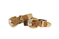 Load image into Gallery viewer, Rustic, Chic Hair On Hide Italian Leather With Ornate Swarovski Crystal Italian Hardware Set Of 2

