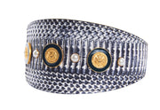 Nautical Collection. White & Navy Snake With Nautical Navy & Gold Rivets & Pearls