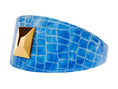 Load image into Gallery viewer, Blue Patent Embossed Croc Italian Leather Collar With Large Gold Custom Rivet
