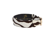 Distressed Brown & White Zebra Print Hair On Hide Classic Collar with Gold Classic Hardware