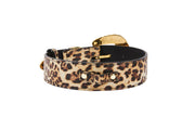 Leopard Print  Italian Leather Collar With Swarovski Crystal Hardware Set Of 2
