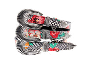 Pansy and Snake Print Embossed Italian Leather With Ornate Italian Hardware Set Of 3