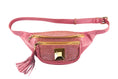 Load image into Gallery viewer, Pearl Pink Italian Leather/Pink Tilapia Fanny Pack With Custom Large Gold Rivet
