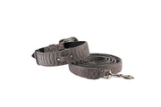 Dark Grey Snake Print Hair On Hide Italian Leather Collar & Leash Set With Swarovski Crystal Hardware