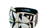 Luxury Pet Fashion Tiger Print Hair On Hide Italian Leather Collar With Swarovski Crystal Hardware