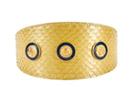 Pearl Yellow Snake With Vintage Gold & Navy Rivets. 3 Wide Style Collar