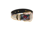 Luxury Pet Fashion Black Floral Mosaic Italian Leather With Gold Swarovski Crystal Hardware