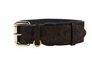 Dark Brown/Bronze Abstract Leopard Print Italian Leather Collar With Classic Hardware
