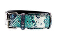 Load image into Gallery viewer, Green, Blue, Black, Red Embossed Snake Italian Leather Collar With Gold Classic Hardware
