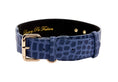 Load image into Gallery viewer, Blue Embossed Croc Italian Leather Collar With Gold Classic Hardware
