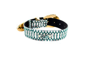 Green & Off White Embossed Python Print Italian Leather With Ornate Swarovski Crystal Hardware