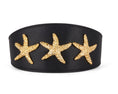Load image into Gallery viewer, Smooth Black Italian Leather 3 Wide Style Collar With Gold Custom Starfish
