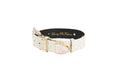 Load image into Gallery viewer, XL White and Gold Polka Dot Italian Leather/Swarovski Crystal Hardware Collar
