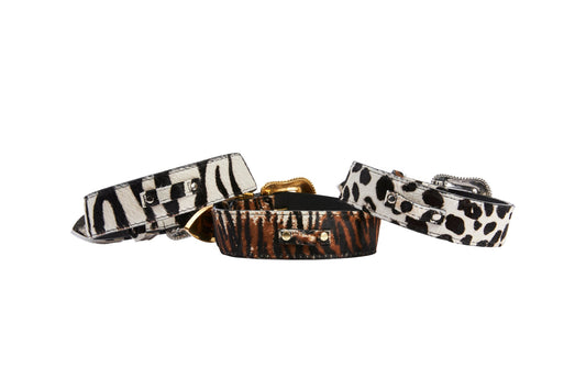 Animal Print Italian Leather Swarovski Crystal Hardware Set Of 3
