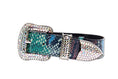 Load image into Gallery viewer, Green, Blue, Black, Red Embossed Snake Italian Leather Collar With Silver Swarovski Hardware
