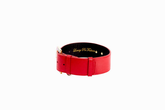 Red Italian Leather Collar With Glamorous Italian Hardware