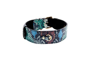 Green, Blue, Black, Red Embossed Snake Italian Leather Collar With Gold Classic Hardware