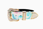Abstract Floral Italian Leather/Swarovski Crystal Collar