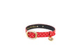 Load image into Gallery viewer, Red & Gold Polka Dot Italian Leather Collar With Italian/Swarovski Hardware & Heart Charm
