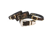 Dark Brown/Bronze Abstract Leopard Print Italian Leather Set Of 4 Collars With Italian Hardware