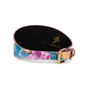 Floral Print Italian Leather 3” Wide Style Collar with Swarovski Crystals