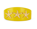 Smooth Yellow Italian Leather 3” Wide Style Collar With Custom Gold Starfish