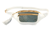 Pearl White Italian Leather/Green Tilapia Fanny Pack