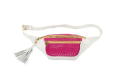 Pearl White Italian Leather/Fuchsia Pink Tilapia Fanny Pack