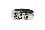 Snow Leopard Print Hair On Hide Italian Leather  Collar With Swarovski Crystal Hardware