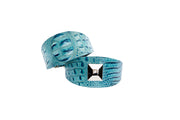 Turquoise Embossed Croc Italian Leather 3” Wide Style Collar Set Of 2
