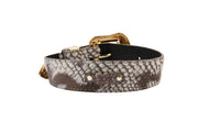 Grey/Bronze Snake Print Hair On Hide Italian Leather Collar With Swarovski Crystal Hardware