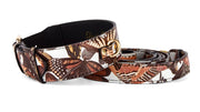 Butterfly Print Italian Leather Classic Collar & Leash Set