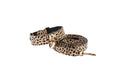 Load image into Gallery viewer, Champagne Gold Leopard Print Italian Leather Reversible Heart Locket/Classic Collar & Leash Set
