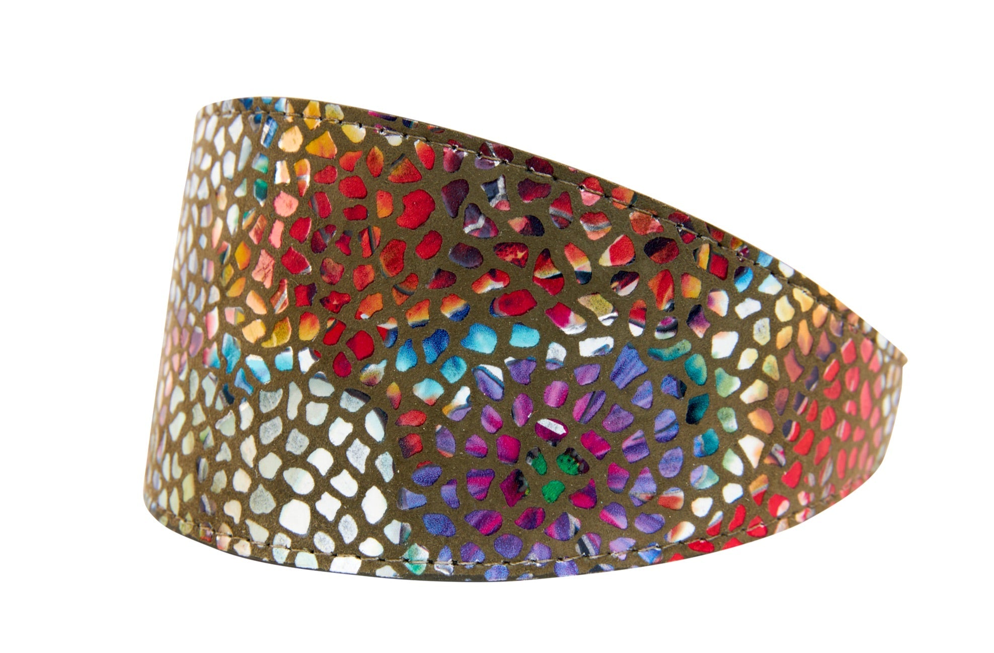 Olive Floral Mosaic Italian Leather 3 Wide Style Collar