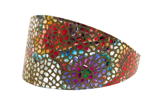 Olive Floral Mosaic Italian Leather 3 Wide Style Collar