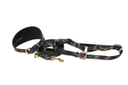 Floral/Lace Embossed Italian Leather 3” Wide Style  Collar With Custom Swarovski Sunflower Rivets, Leash, Harness Set