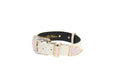 Load image into Gallery viewer, XL White and Gold Polka Dot Italian Leather/Swarovski Crystal Hardware Collar
