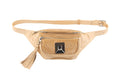 Load image into Gallery viewer, Pearl Beige Italian Leather/Taupe Tilapia Fanny Pack With Custom Large Silver Rivet
