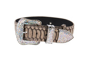 Grey Snake Print Hair On Hide Italian Leather Collar With Swarovski Hardware
